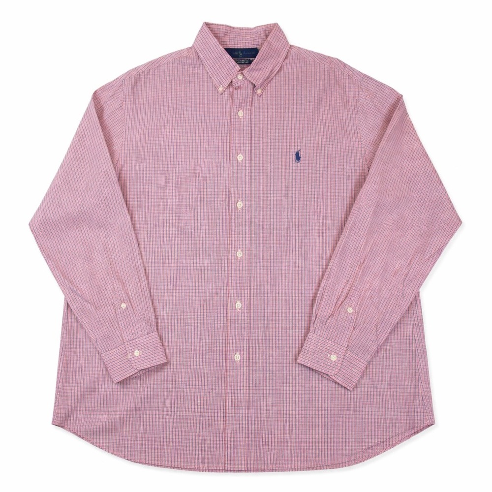 Ralph Lauren Men's Custom Fit ShOtt size 17.5 Red Blue Micro Check Button Down - Picture 2 of 7